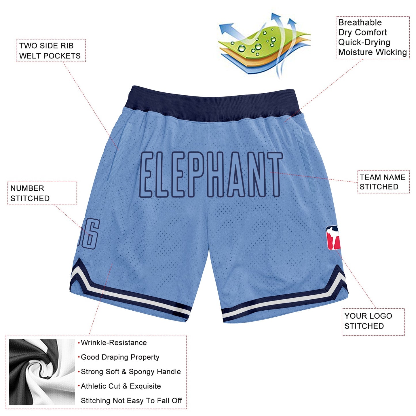 Custom Light Blue Light Blue-Navy Authentic Throwback Basketball Shorts