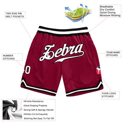 Custom Maroon White-Black Authentic Throwback Basketball Shorts