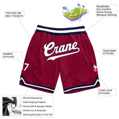 Custom Maroon White-Navy Authentic Throwback Basketball Shorts