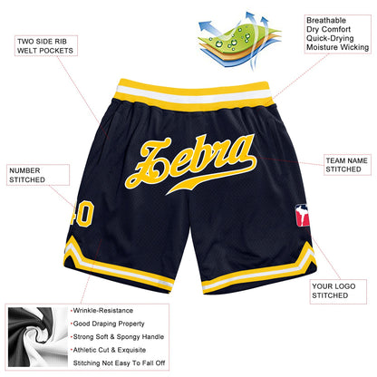 Custom Navy Gold-White Authentic Throwback Basketball Shorts