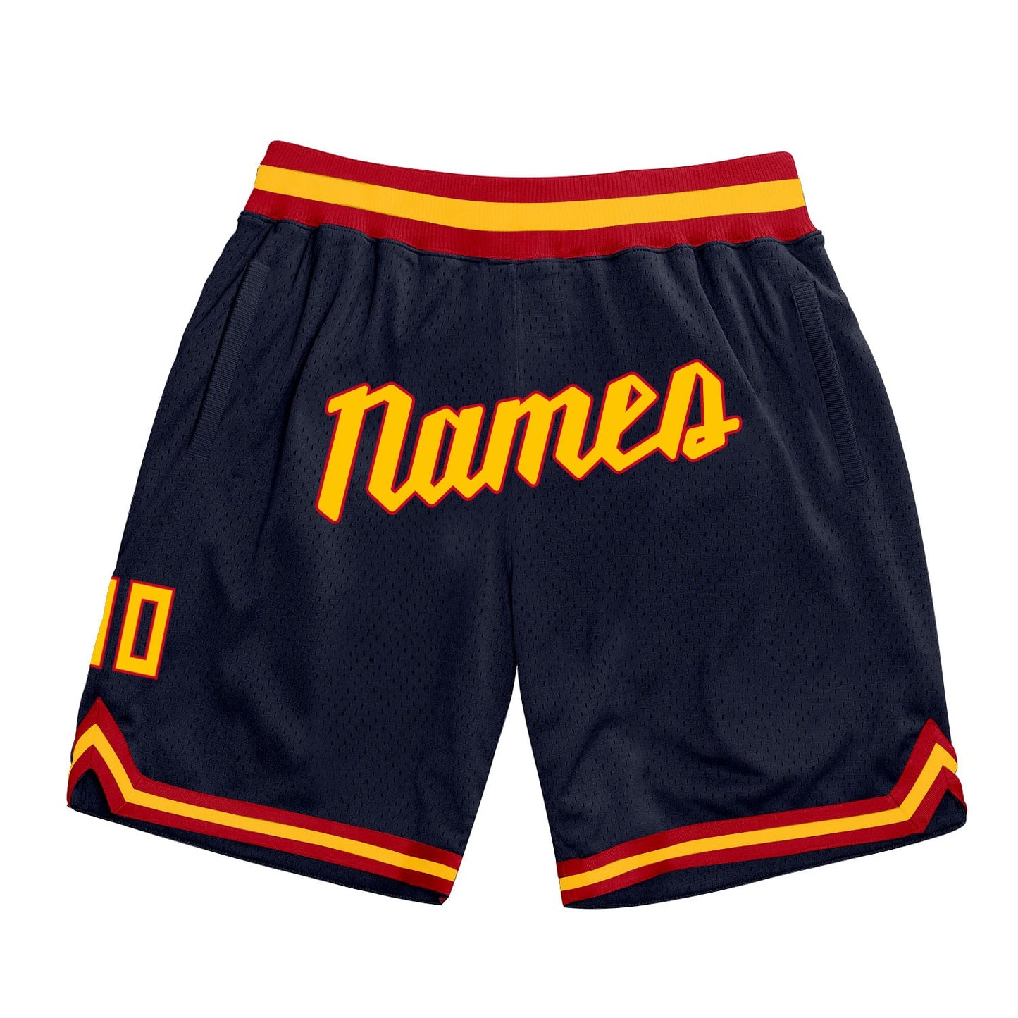 Custom Navy Gold-Red Authentic Throwback Basketball Shorts