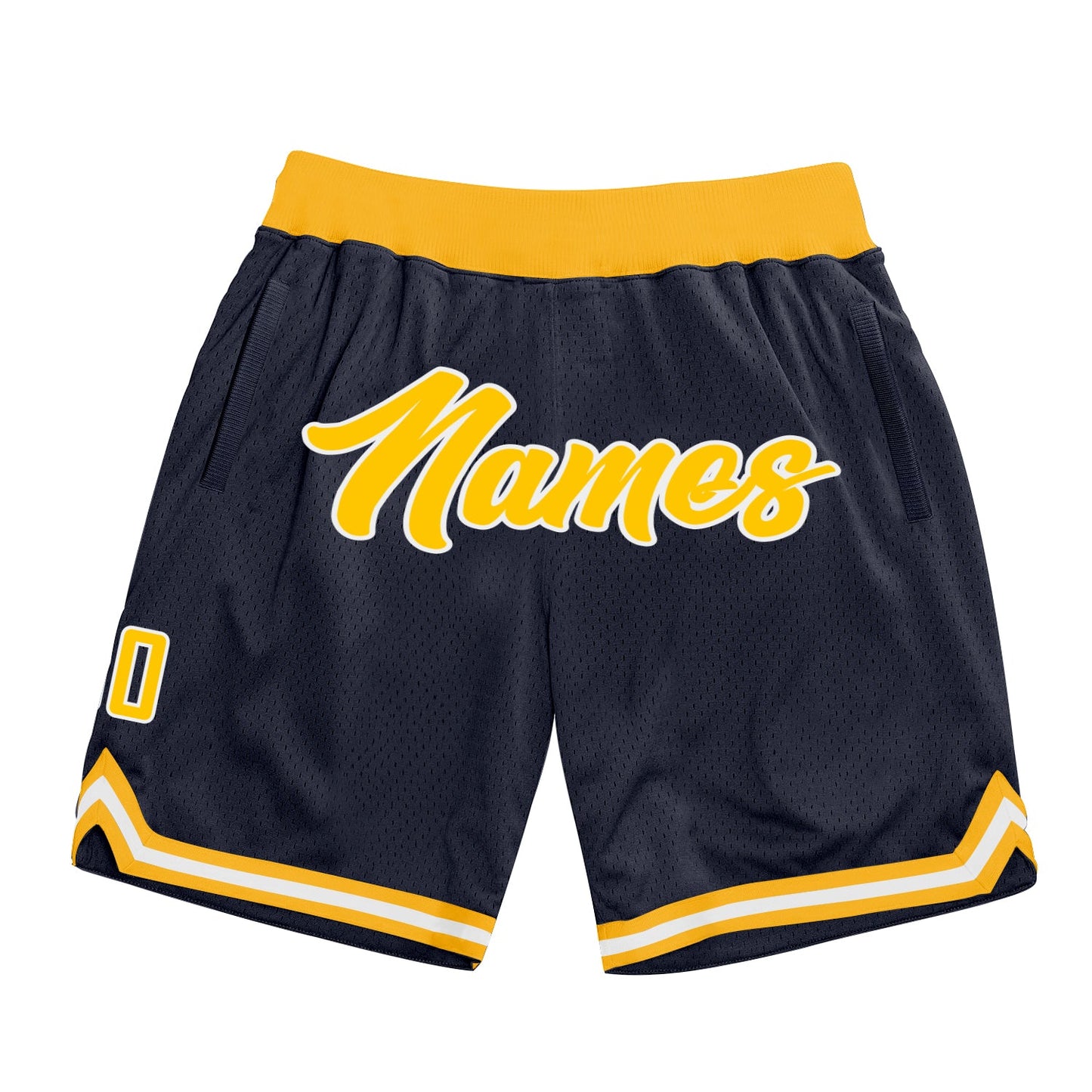 Custom Navy Gold-White Authentic Throwback Basketball Shorts