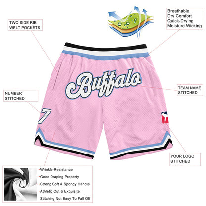 Custom Light Pink White-Light Blue Authentic Throwback Basketball Shorts