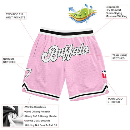 Custom Light Pink White-Black Authentic Throwback Basketball Shorts