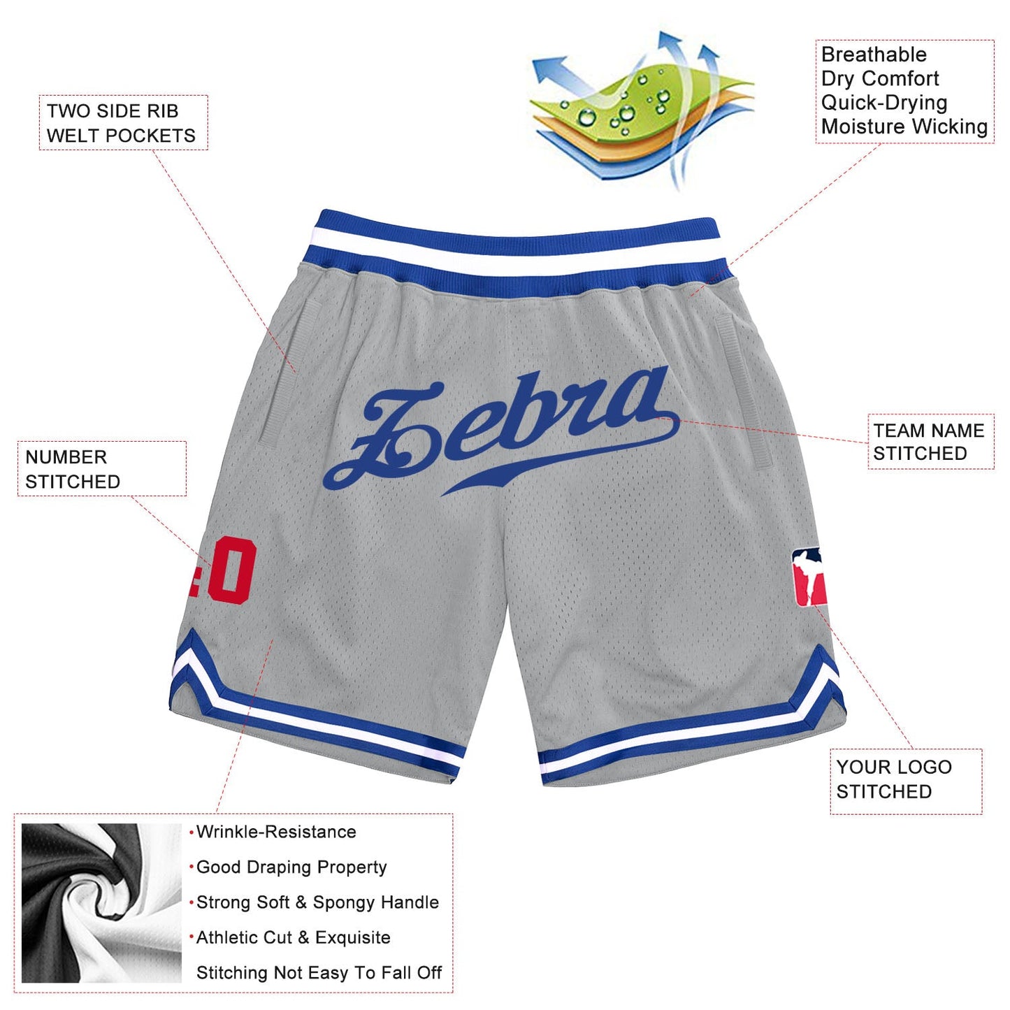 Custom Gray Royal-Red Authentic Throwback Basketball Shorts