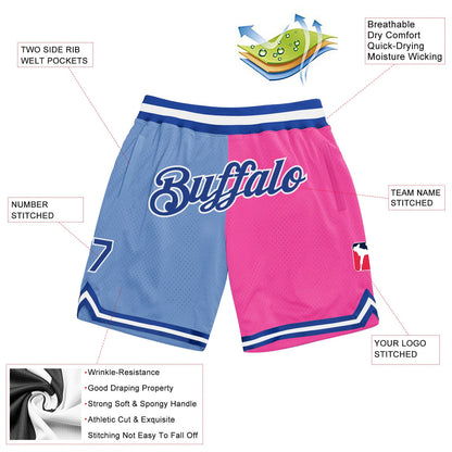 Custom Light Blue Royal-Pink Authentic Throwback Split Fashion Basketball Shorts