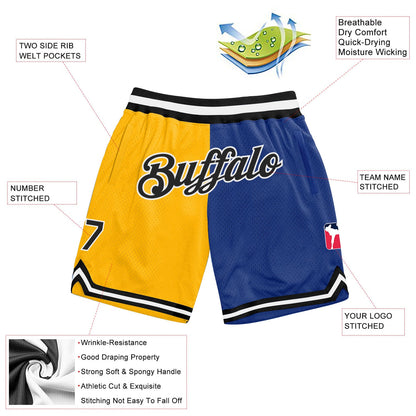 Custom Gold Royal-Black Authentic Throwback Split Fashion Basketball Shorts