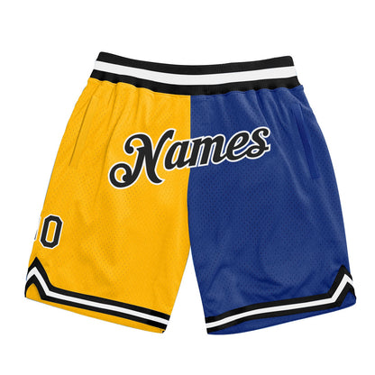 Custom Gold Royal-Black Authentic Throwback Split Fashion Basketball Shorts