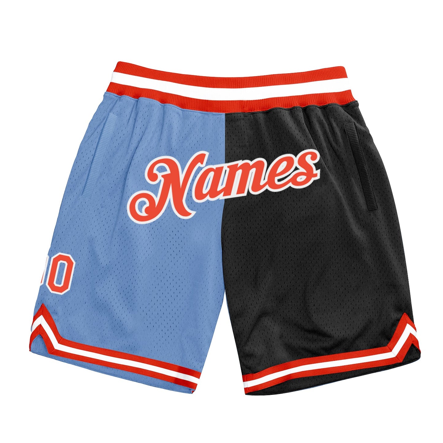 Custom Light Blue Orange-Black Authentic Throwback Split Fashion Basketball Shorts