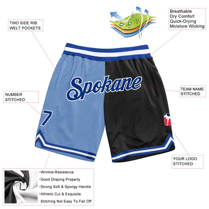 Custom Light Blue Royal-Black Authentic Throwback Split Fashion Basketball Shorts