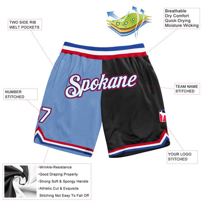 Custom Light Blue White-Black Authentic Throwback Split Fashion Basketball Shorts