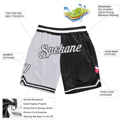 Custom Black White Authentic Throwback Split Fashion Basketball Shorts