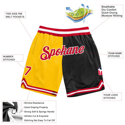 Custom Gold Red-Black Authentic Throwback Split Fashion Basketball Shorts