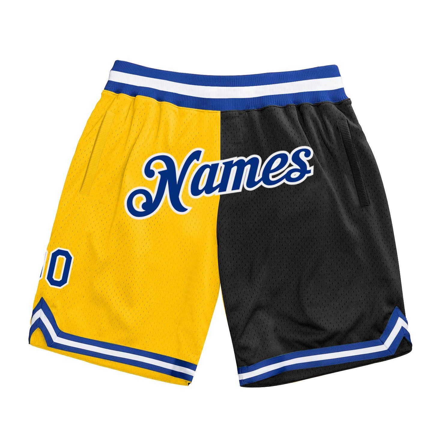 Custom Gold Royal-Black Authentic Throwback Split Fashion Basketball Shorts