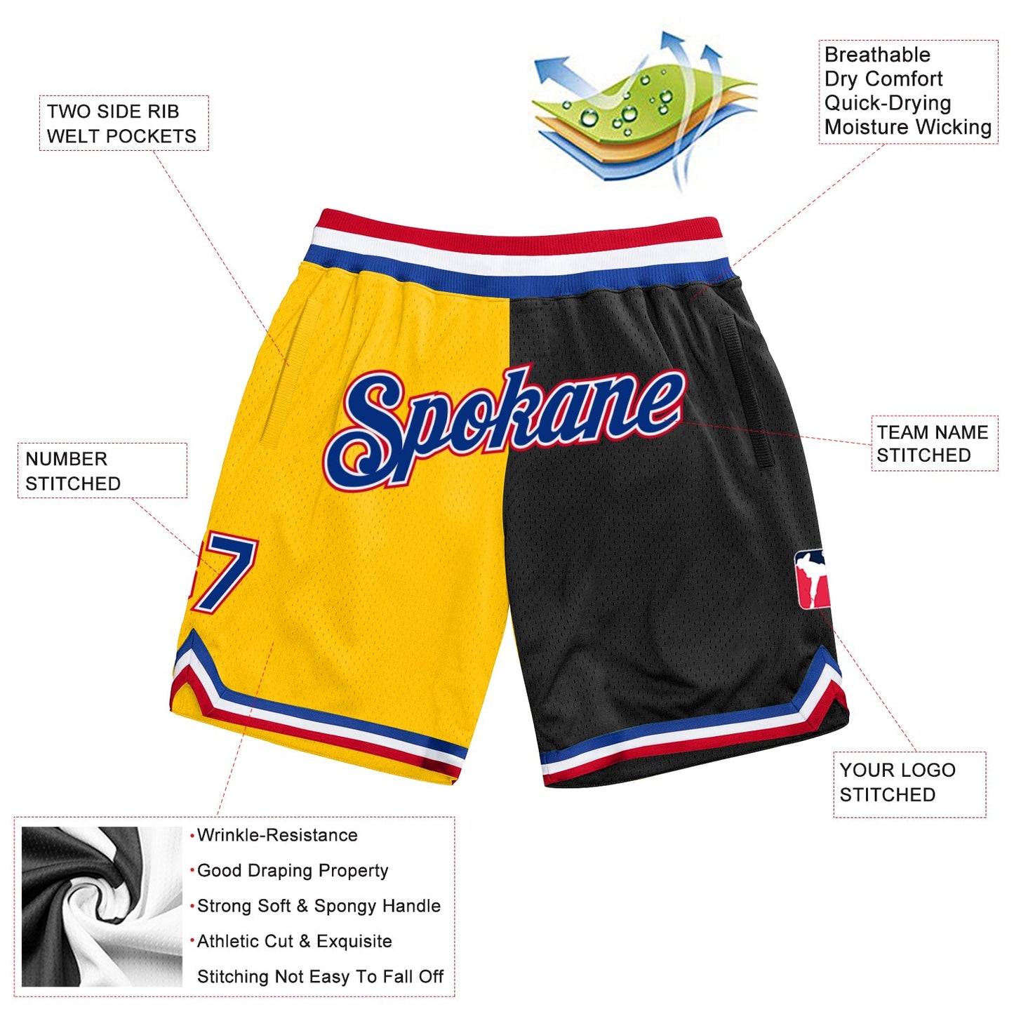 Custom Gold Royal-Black Authentic Throwback Split Fashion Basketball Shorts