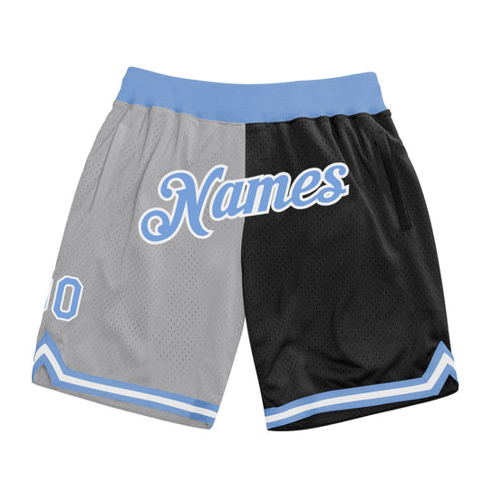 Custom Gray Light Blue-Black Authentic Throwback Split Fashion Basketball Shorts