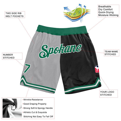 Custom Gray Kelly Green-Black Authentic Throwback Split Fashion Basketball Shorts