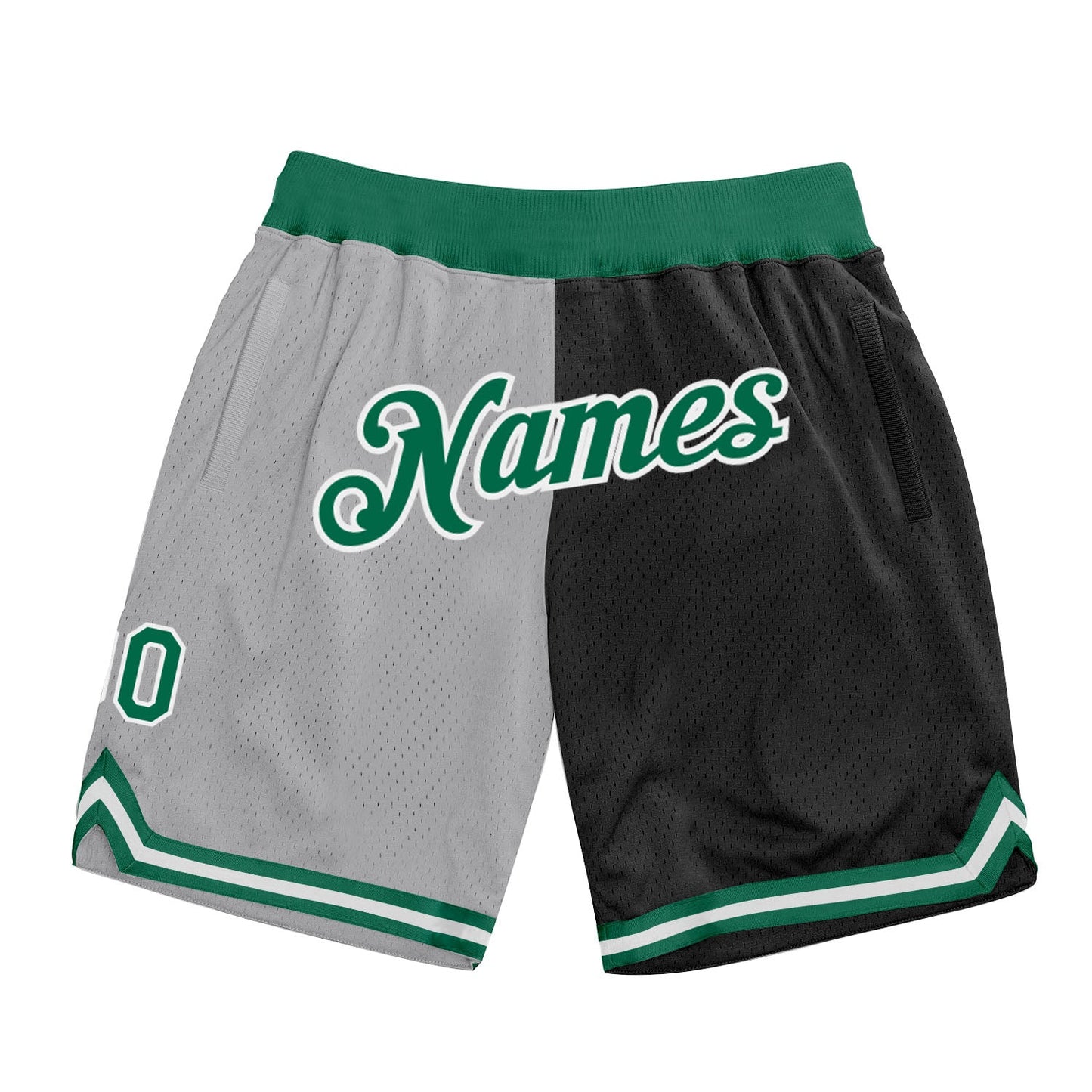 Custom Gray Kelly Green-Black Authentic Throwback Split Fashion Basketball Shorts