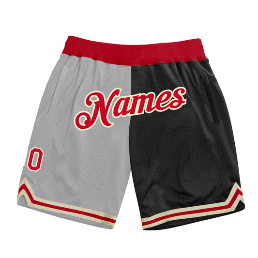 Custom Gray Red-Black Authentic Throwback Split Fashion Basketball Shorts