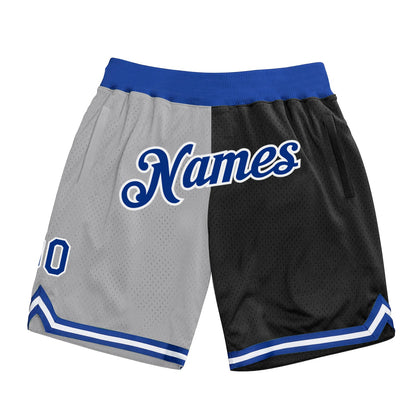 Custom Gray Royal-Black Authentic Throwback Split Fashion Basketball Shorts