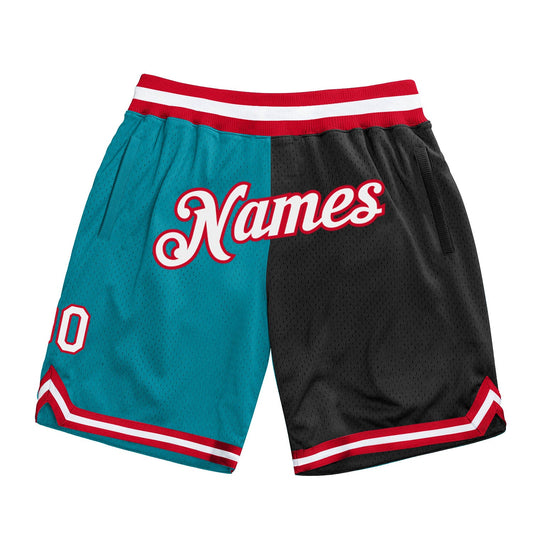 Custom Teal White-Black Authentic Throwback Split Fashion Basketball Shorts