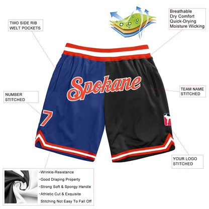 Custom Royal Orange-Black Authentic Throwback Split Fashion Basketball Shorts