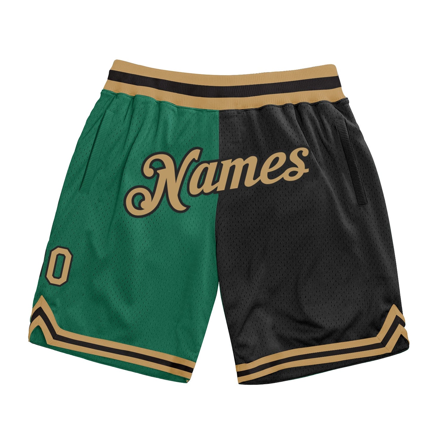 Custom Kelly Green Old Gold-Black Authentic Throwback Split Fashion Basketball Shorts