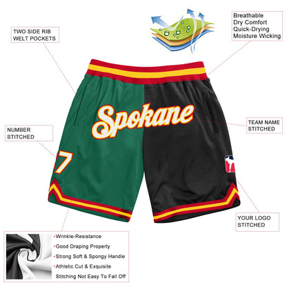 Custom Kelly Green White-Black Authentic Throwback Split Fashion Basketball Shorts