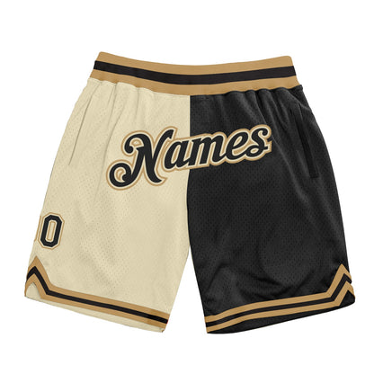 Custom Cream Black-Old Gold Authentic Throwback Split Fashion Basketball Shorts