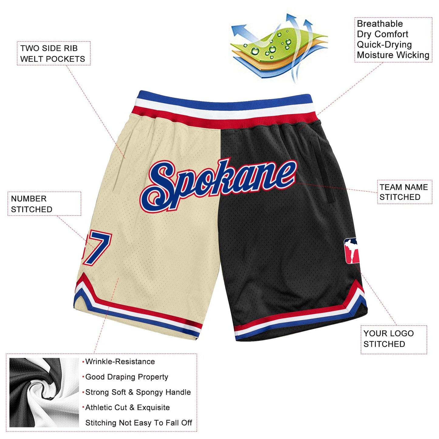 Custom Cream Royal-Black Authentic Throwback Split Fashion Basketball Shorts