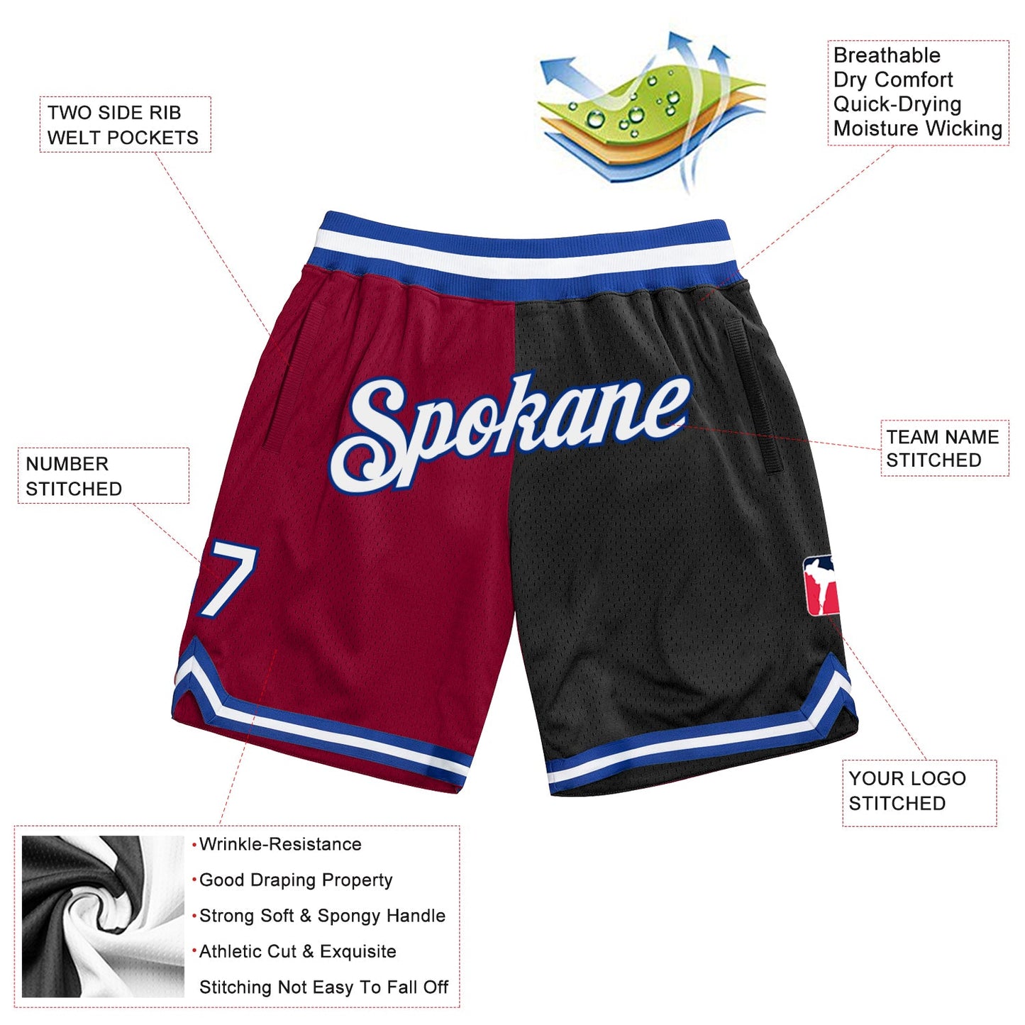 Custom Maroon White-Black Authentic Throwback Split Fashion Basketball Shorts