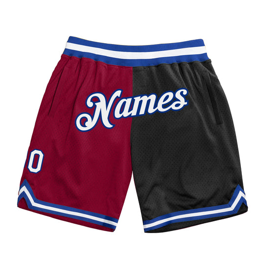 Custom Maroon White-Black Authentic Throwback Split Fashion Basketball Shorts