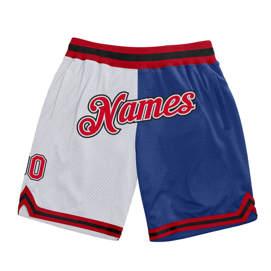 Custom White Red-Royal Authentic Throwback Split Fashion Basketball Shorts