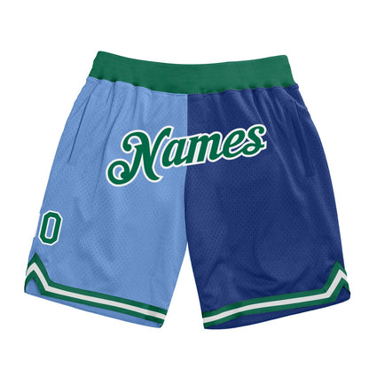 Custom Light Blue Kelly Green-Royal Authentic Throwback Split Fashion Basketball Shorts