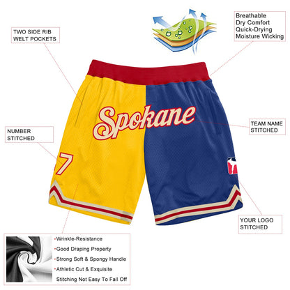 Custom Gold Cream-Royal Authentic Throwback Split Fashion Basketball Shorts