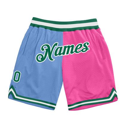 Custom Light Blue Kelly Green-Pink Authentic Throwback Split Fashion Basketball Shorts