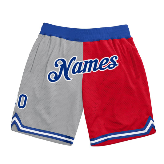 Custom Gray Royal-Red Authentic Throwback Split Fashion Basketball Shorts