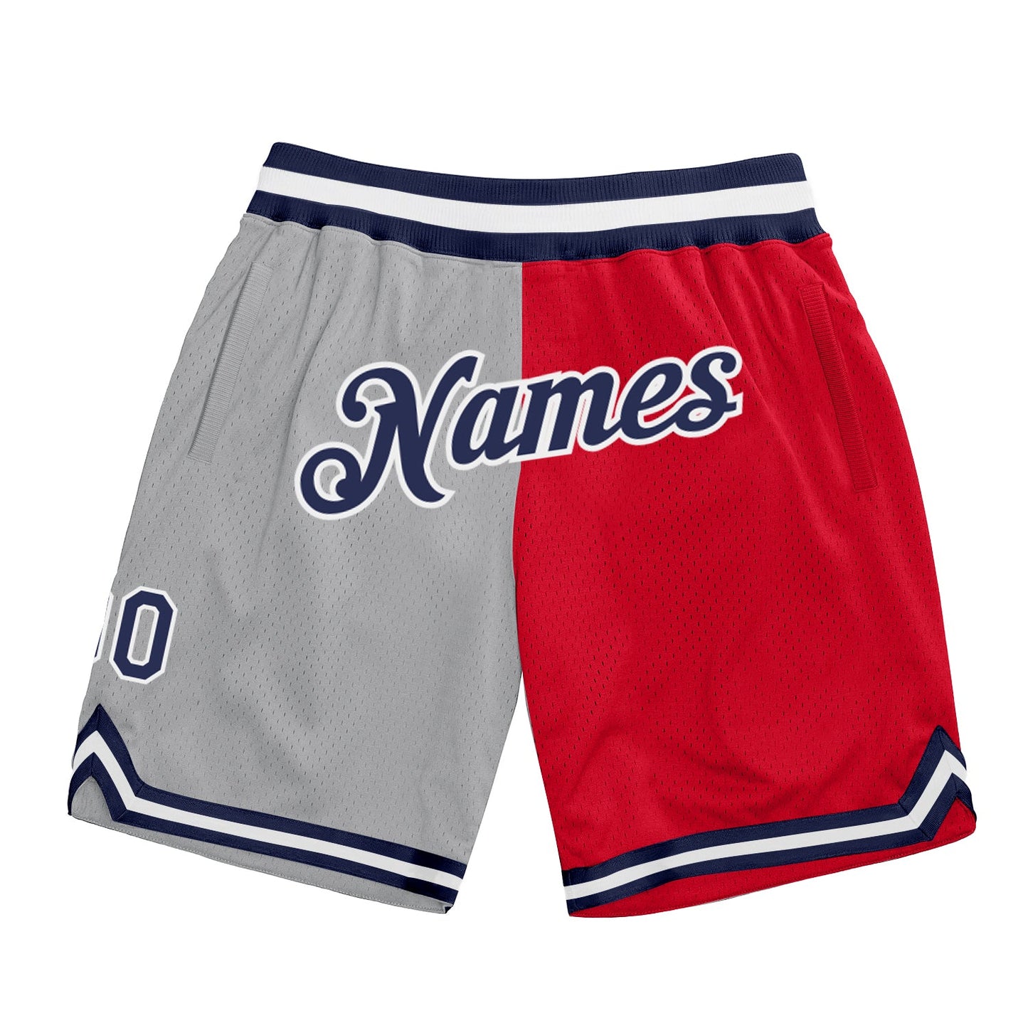 Custom Gray Navy-Red Authentic Throwback Split Fashion Basketball Shorts