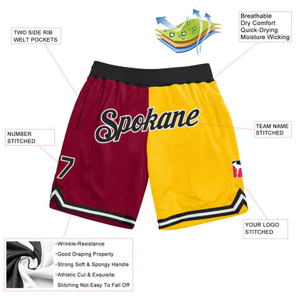 Custom Maroon Black-Gold Authentic Throwback Split Fashion Basketball Shorts