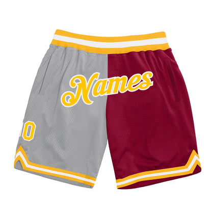 Custom Gray Gold-Maroon Authentic Throwback Split Fashion Basketball Shorts