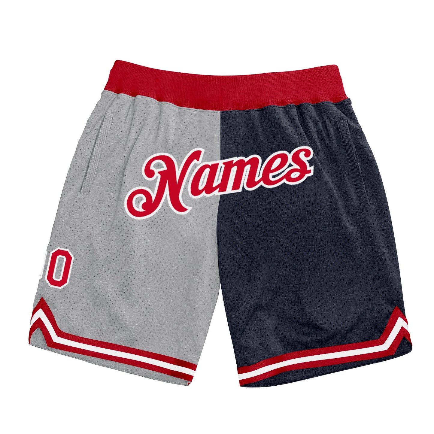 Custom Gray Red-Navy Authentic Throwback Split Fashion Basketball Shorts