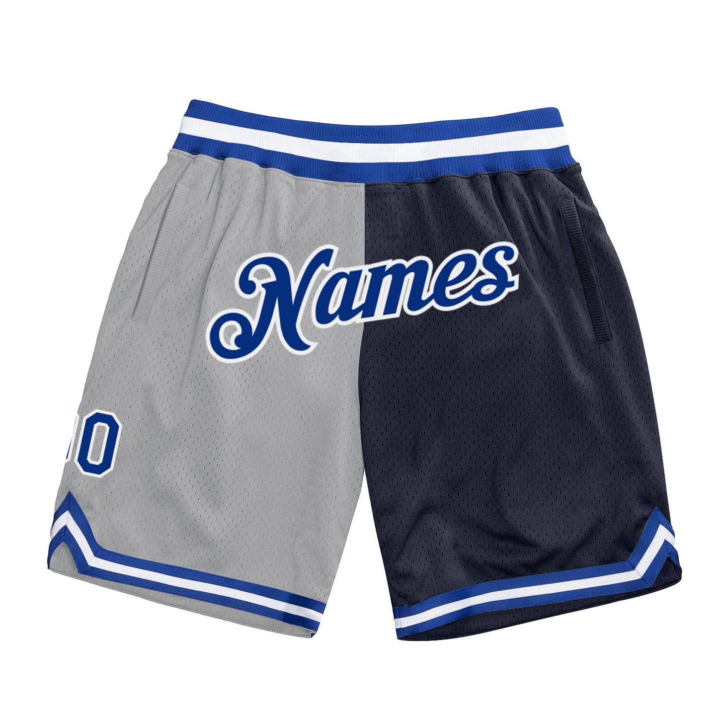 Custom Gray Royal-Navy Authentic Throwback Split Fashion Basketball Shorts