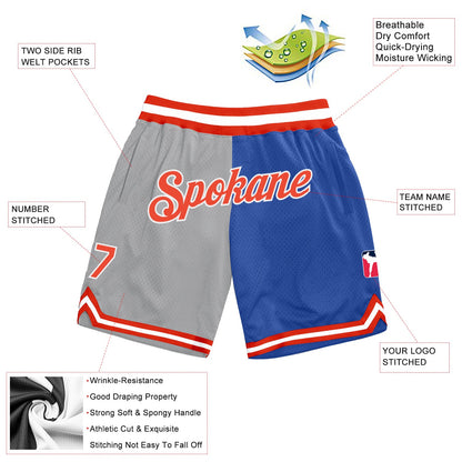 Custom Gray Orange-Blue Authentic Throwback Split Fashion Basketball Shorts