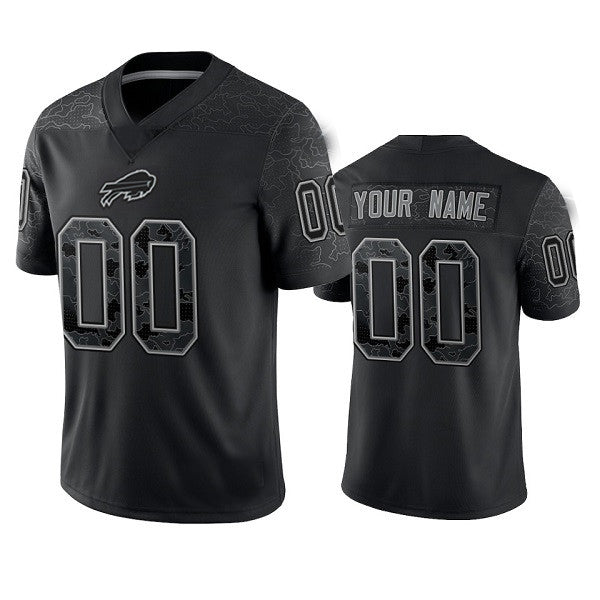 Custom B.Bills Active Player Black Reflective Limited Stitched Football Jersey Football Jersey