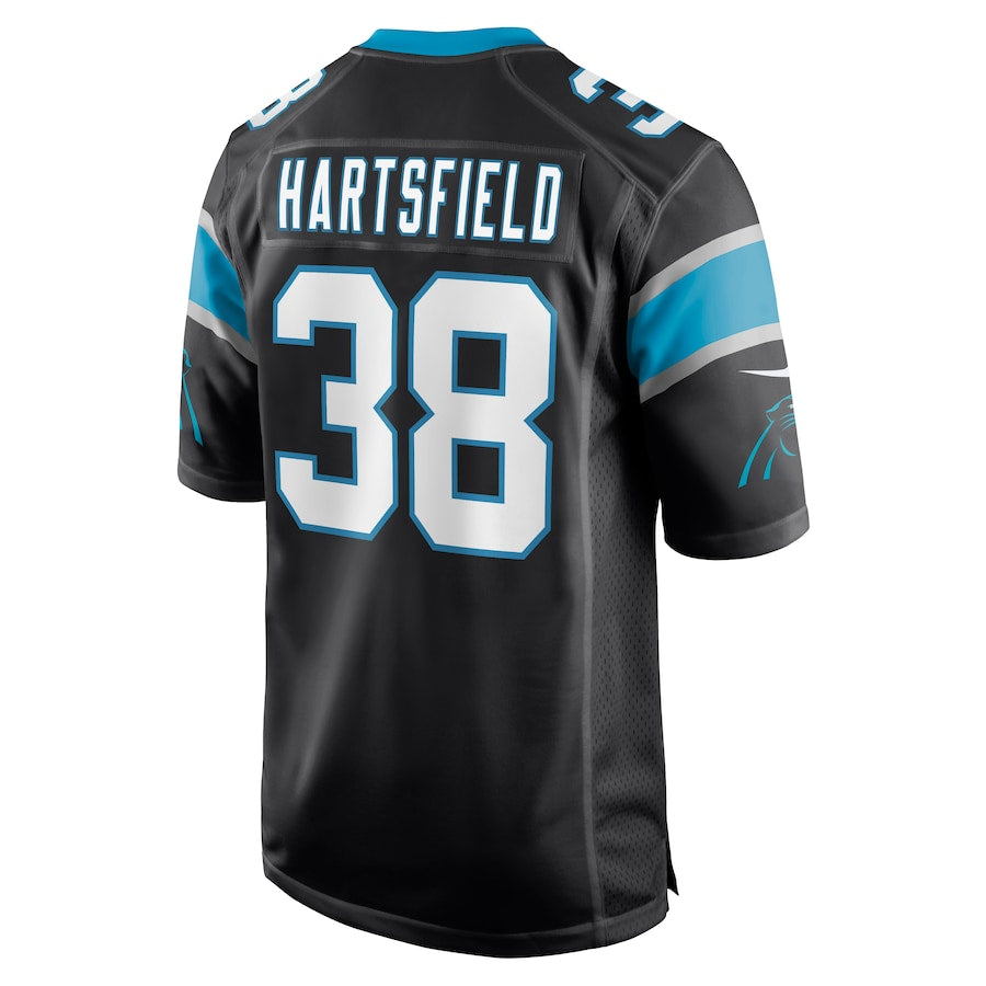 C.Panthers #38 Myles Hartsfield Black Game Jersey Stitched American Football Jerseys