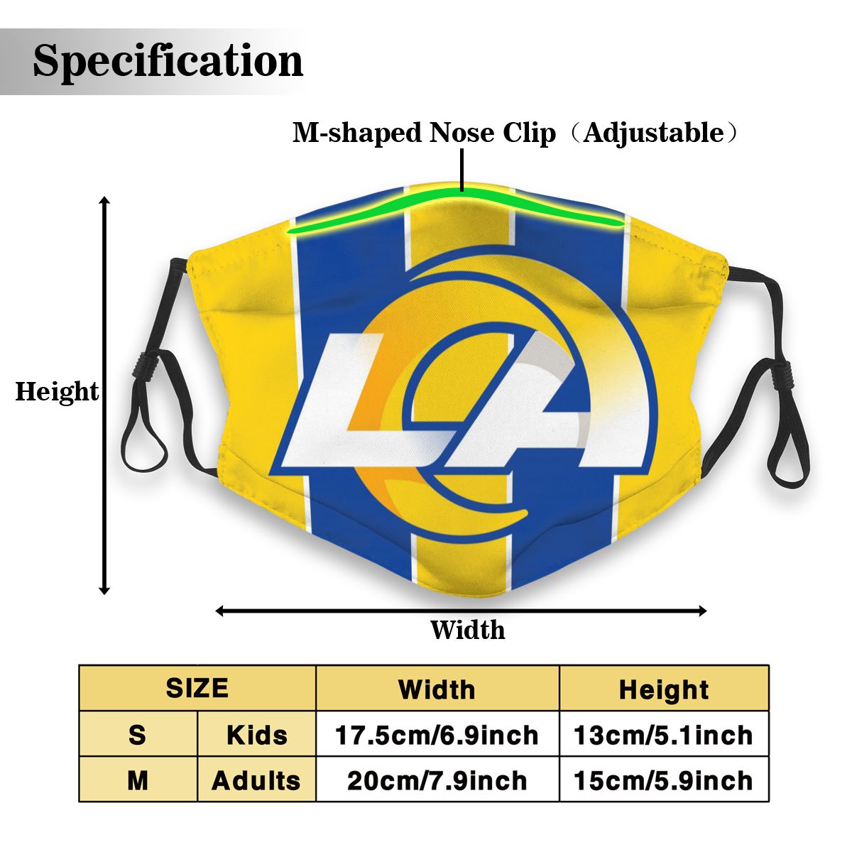 Custom Football Personalized LA.Ram 01-Yellow Dust Face Mask With Filters PM 2.5