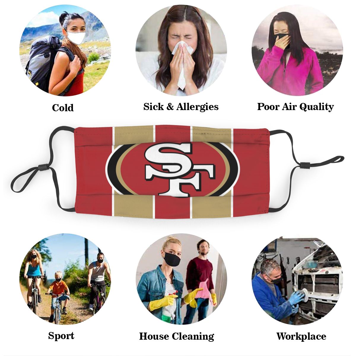 Custom Football Personalized SF.49er 01- Red Dust Face Mask With Filters PM 2.5
