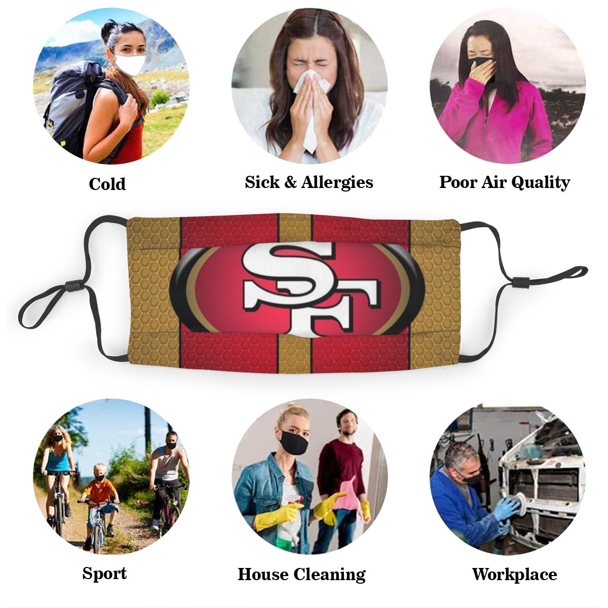 Kids Print Football Personalized San Francisco 49ers Dust Masks Adult kids Mask