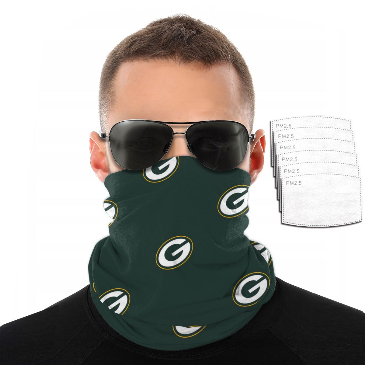 Reusble Mouth Cover Bandanas Green Bay Packers Variety Head Scarf Face Mask With PM 2.5 Filter