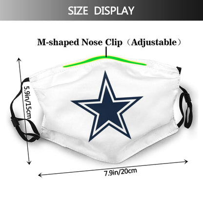 Print Football Personalized Dallas Cowboys Adult White Face Mask With Filters PM 2.5